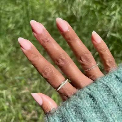milky strawberry nails with flower detailing