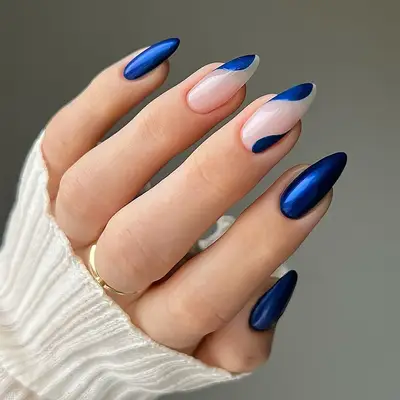 a metallic blue manicure