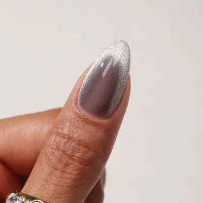 a french manicure designed with magnetic polish