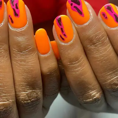 Pink and orange abstract nails
