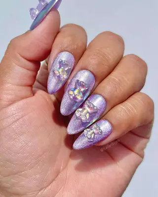 Teddy bear chrome nails.