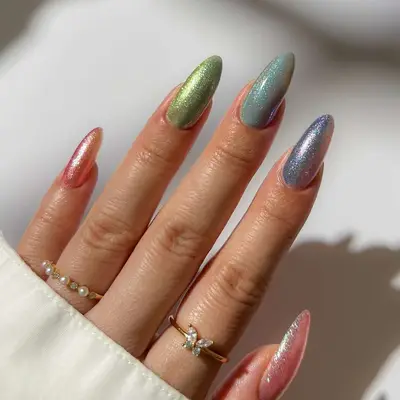 Manicure with pastel multicolored glitter full nails