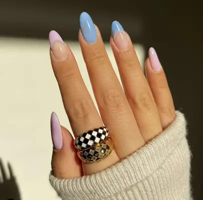 blue and pink french nails