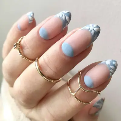 french manicure inspired by Wedgwood fine china