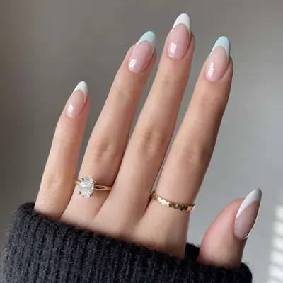 pale blue and bright white french tips