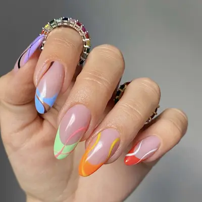 gradient rainbow french manicure