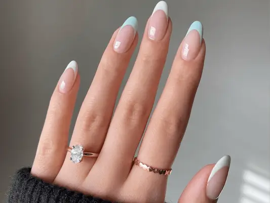 pastel blue and white french nails