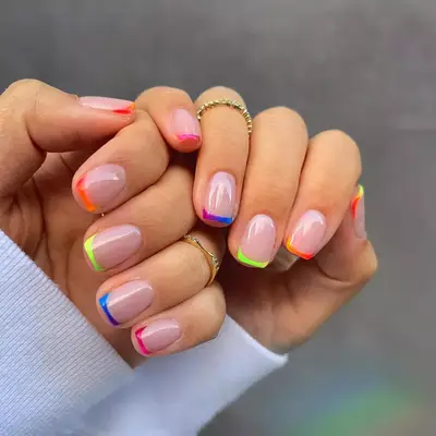 Neon Gradient French Skittle Nails - MYM Beauty French Skittle Nails