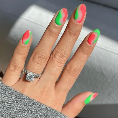 slime green and pink nails