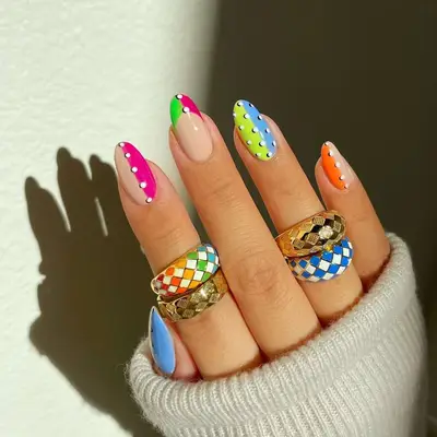 A multicolor manicure with dot details