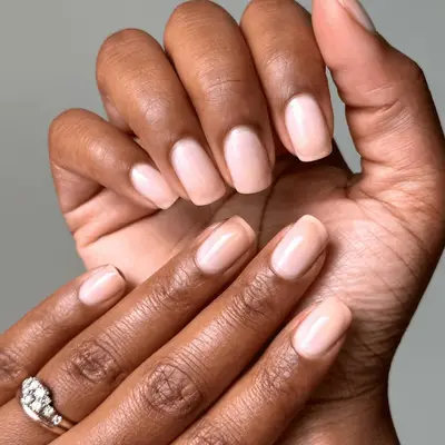 Naked French manicure on short square-oval nails