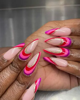 pink and red swirl nails 