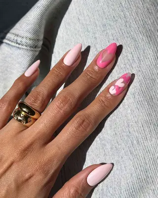 negative space pink heart manicure 