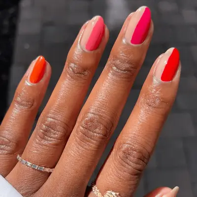 split red and pink manicure