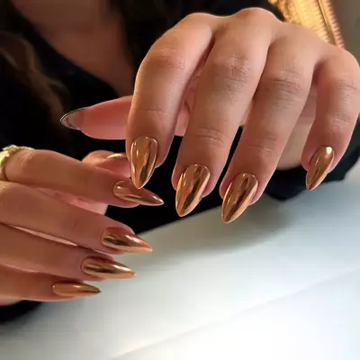 copper chrome almond nails