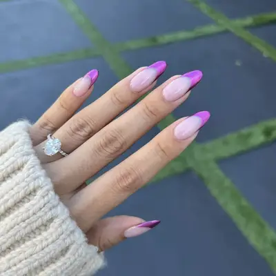 Fuchsia French manicure with chrome finish and neutral base