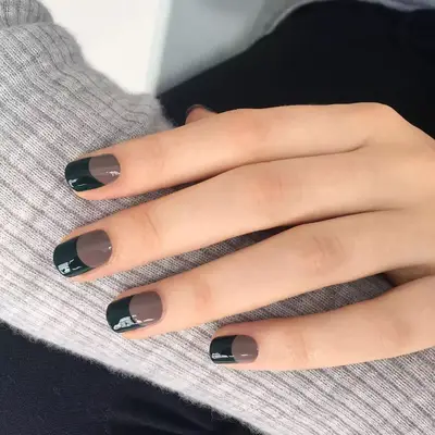 green and gray extended french short dark nails