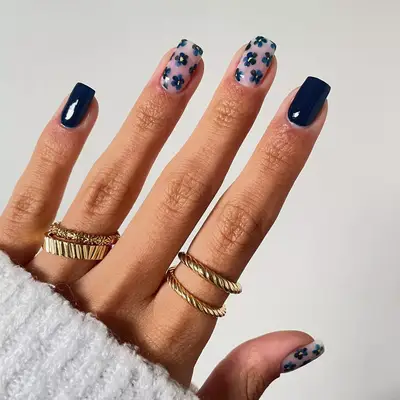 Brown and mint green dots short dark nails