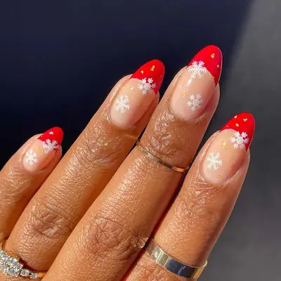 red french tips with snowflake details
