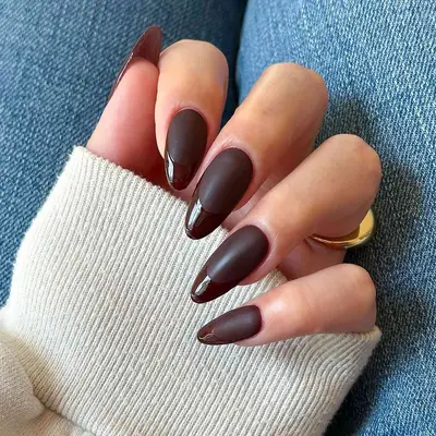 dark brown matte and glossy french manicure