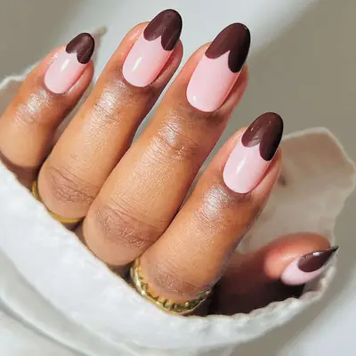 brown heart french manicure
