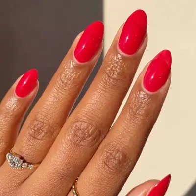 Solid strawberry-colored manicure