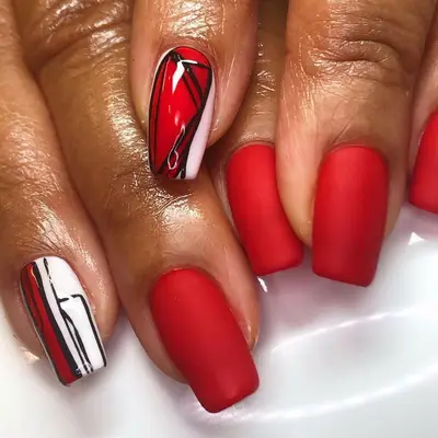 Black and red mixed texture nail design