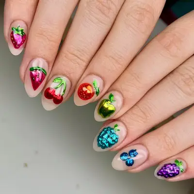 a 3D chrome fruit manicure