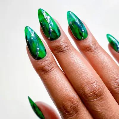 watercolor dark green nails