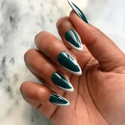 dark green nails with white outline