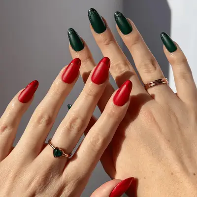 dark green and red french nails