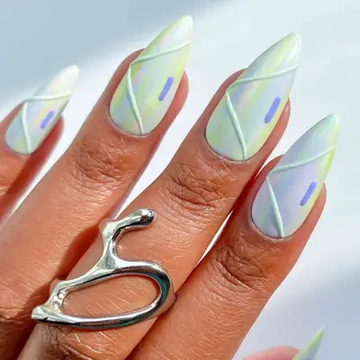 Minty Fresh Paint Stroke Nails - MYM Beauty January Nail Ideas