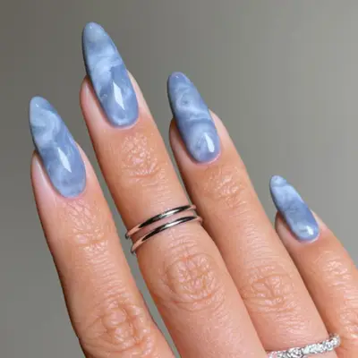 Dusty Blue Cloud Nails - MYM Beauty January Nail Ideas