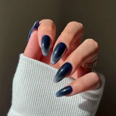 a velvet french manicure in sapphire blue