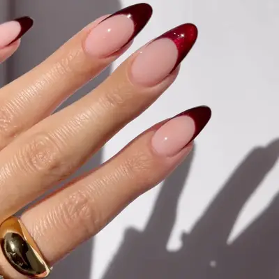 Velvet Cabernet French Tips - MYM Beauty January Nail Ideas