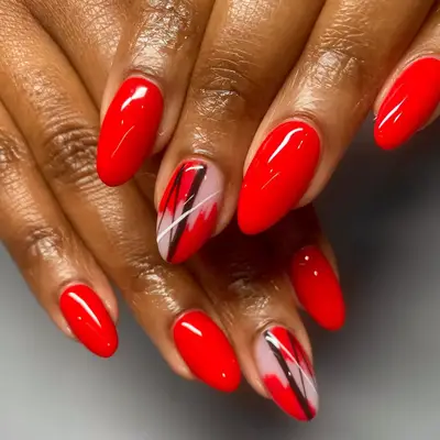 Red nails with accent nail