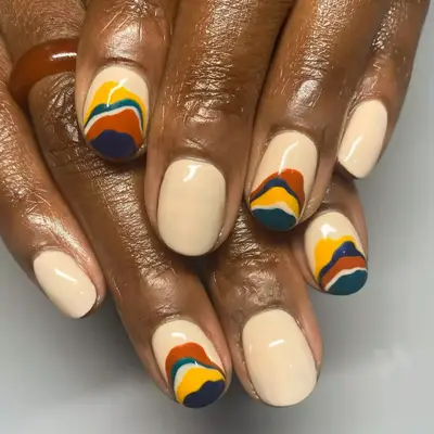 overlapping blobs nail art and cream nails