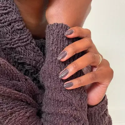 dark purple-gray nails with shiny finish