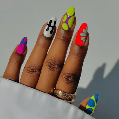 Mismatched neon nail art