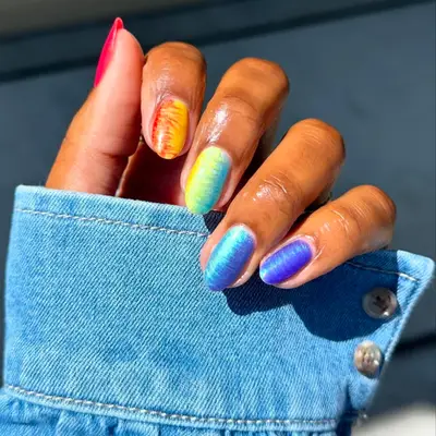 Shimmery rainbow gradient nails