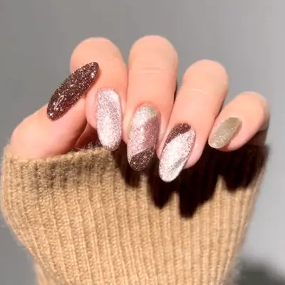 pink and brown velvet nails