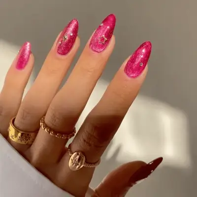 pink and red velvet star nails