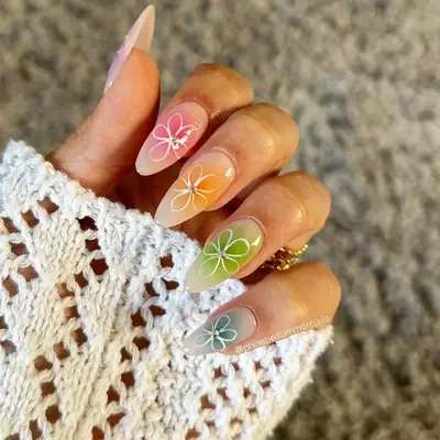 colorful floral aura nails