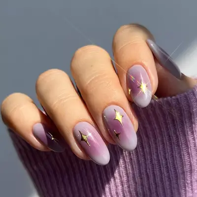 short pink and purple aura nails