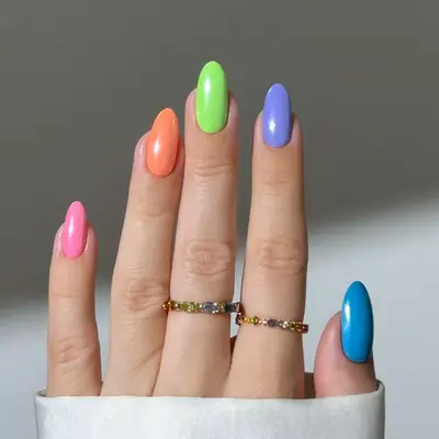 Pastel Chrome Skittle Nails