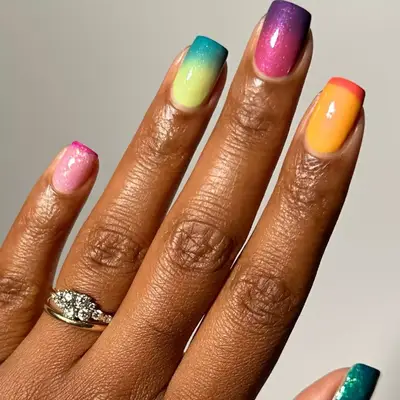 Rainbow Ombre Nails with thermal polish