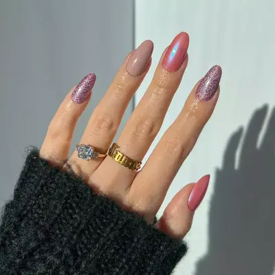 Rose Gold Skittle Nails 