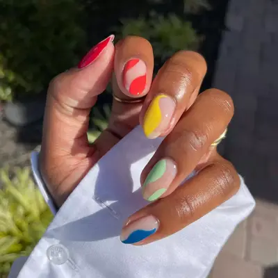 Skittle Swirl Nails with negative space accents