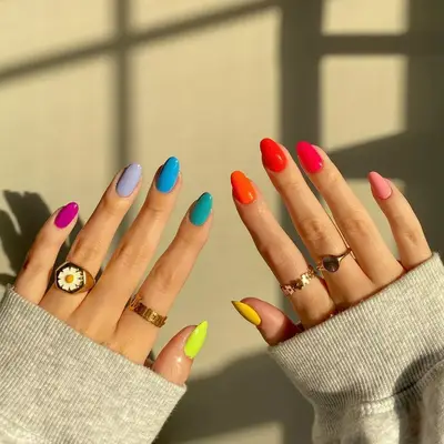 Vibrant Skittle Nails in cool and warm tones