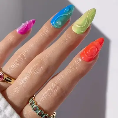 Ombre Skittle Swirl Nails with 3D builder gel accents